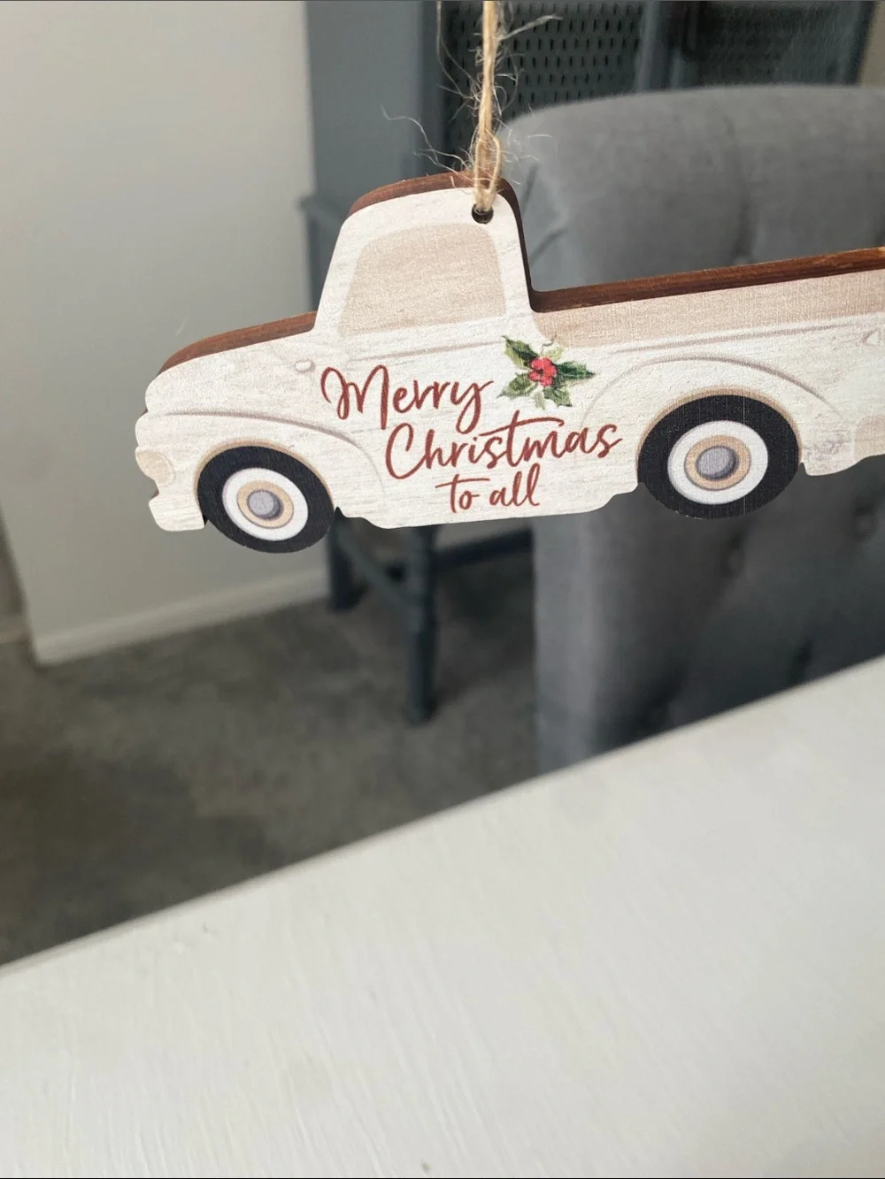 Set of 3 Rustic Ornaments, Red Cardinal, White Truck, Silver Metal 3D Snowflake